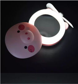 Carton USB rechargeable pig bear mini fan LED light cosmetic make up mirror LED light fan