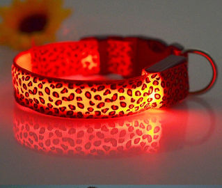 Durable leopard print dog cat safety LED light glow flashing nylon pet necklace collar supplies