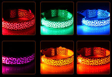 Durable leopard print dog cat safety LED light glow flashing nylon pet necklace collar supplies