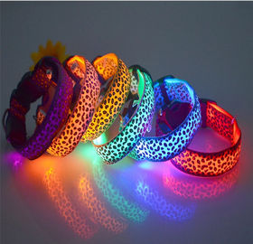 Durable leopard print dog cat safety LED light glow flashing nylon pet necklace collar supplies