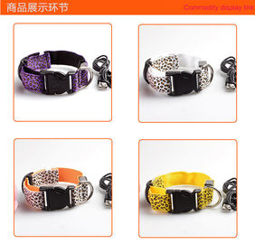 Durable leopard print dog cat safety LED light glow flashing nylon pet necklace collar supplies