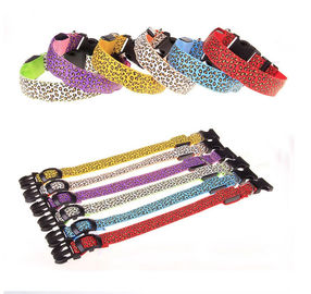 Durable leopard print dog cat safety LED light glow flashing nylon pet necklace collar supplies